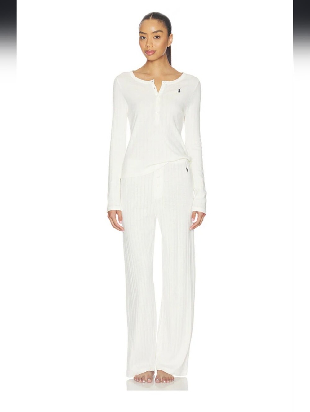 Henley & Wide Leg Sleep Set in Egret